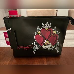 Ed Hardy Black Love Heart Fun Fashion Large Capacity Cosmetics Case, BNWT!